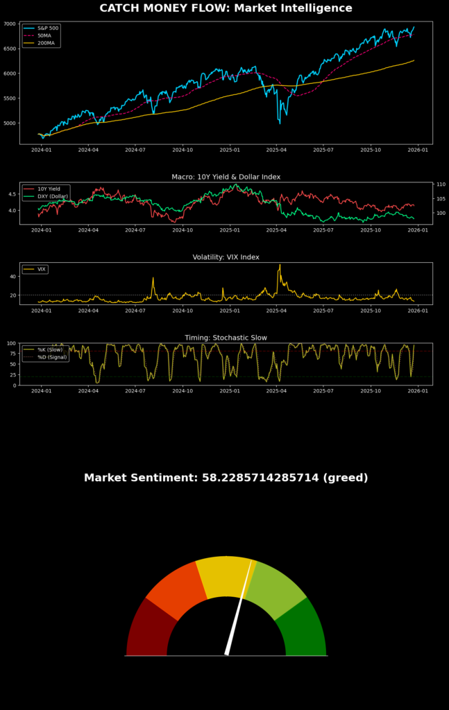 S&P500, Macro, 장기채 10년 금리, 달러 인덱스, VIX 지수, 스토케스틱 Slow, 공포와 탐욕지수
